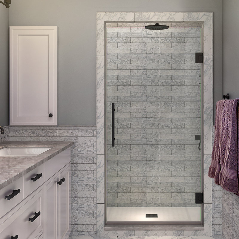 Aston Kinkade 33.75'' 34.25'' W x 72'' H Hinged Frameless Shower Door